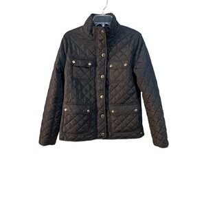 Crown Ivy Quilted Barn Jacket Gold‎ Button Plaid Lined Womens Medium Black